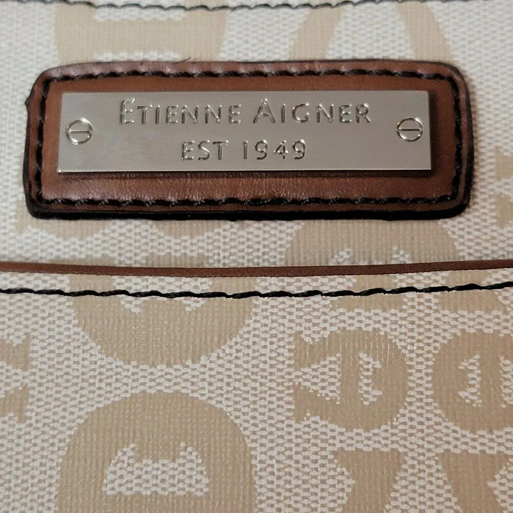 Etienne Aigner Logo Canvas Brown Trim Shoulder Bag